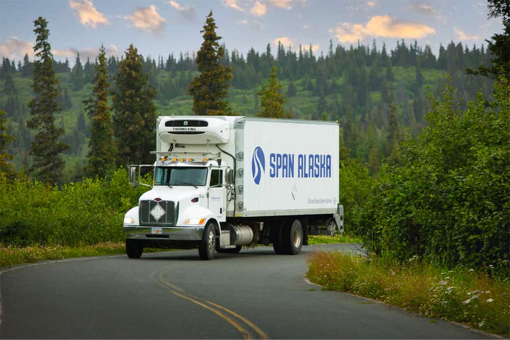 Span Alaska chill and freeze truck driving through Alaska