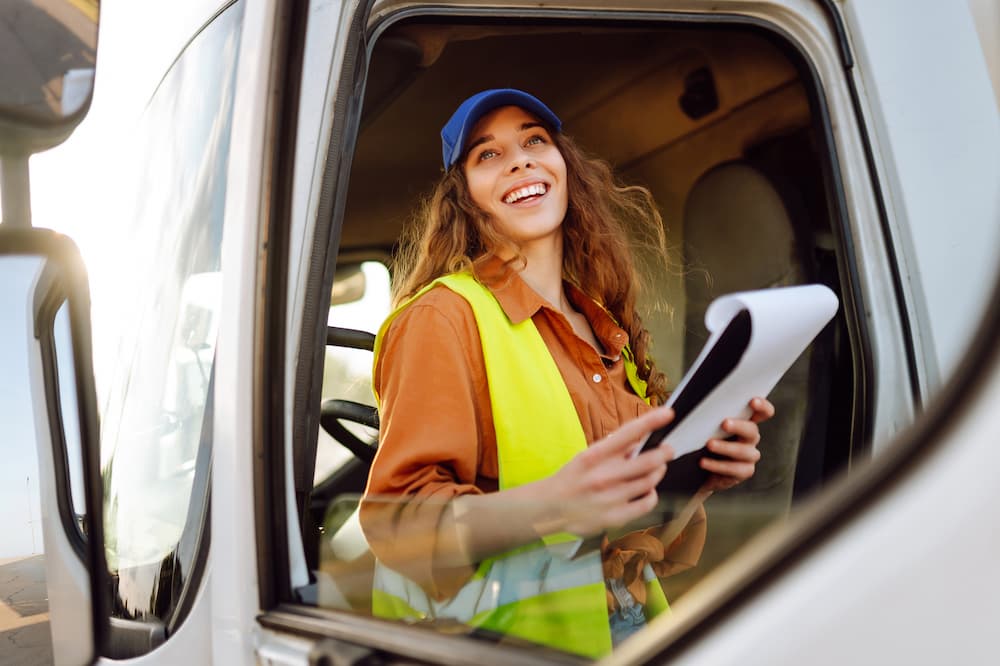 woman in a truck cab
