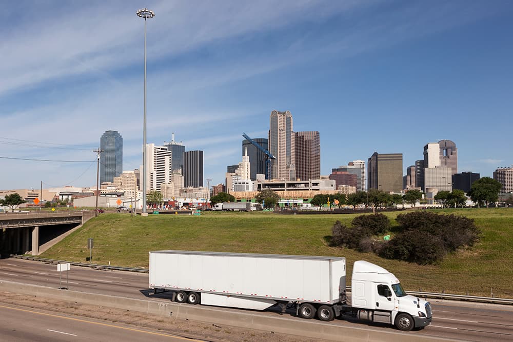 truck driving past Dallas, Texas