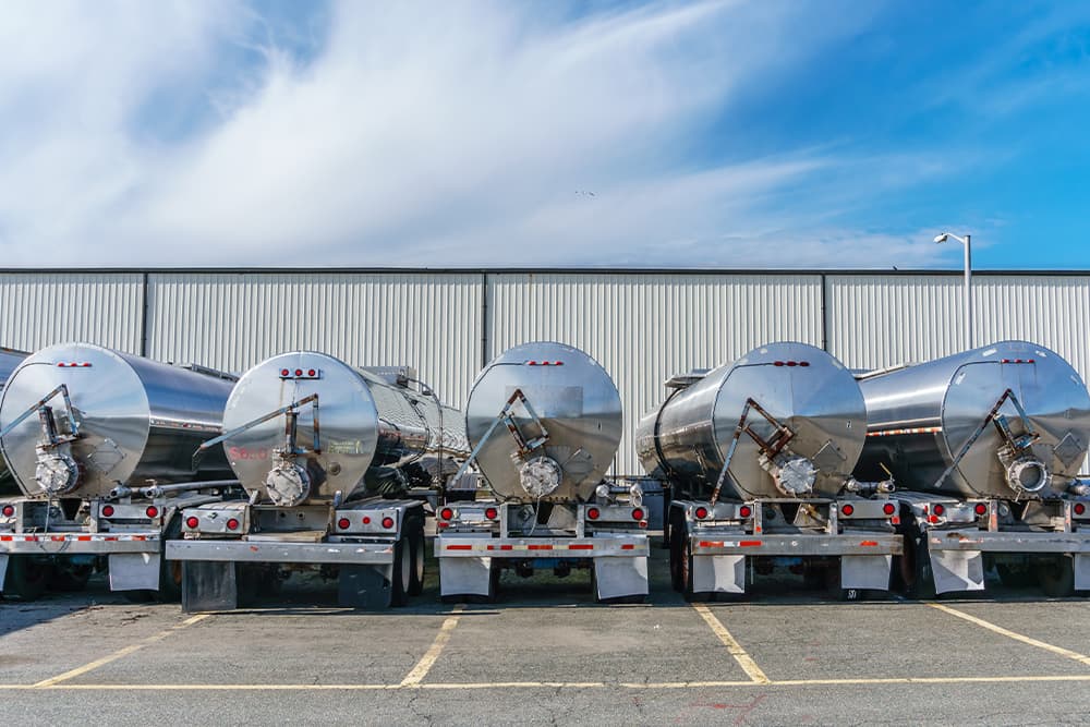 row of tanker trucks