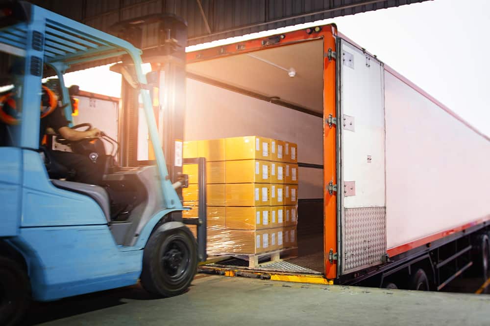 forklift loading truck container